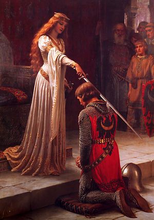 Ordenação de um Cavaleiro, por Edmund Blair Leighton, (1901) - Jovem sendo elevado à dignidade de cavaleiro